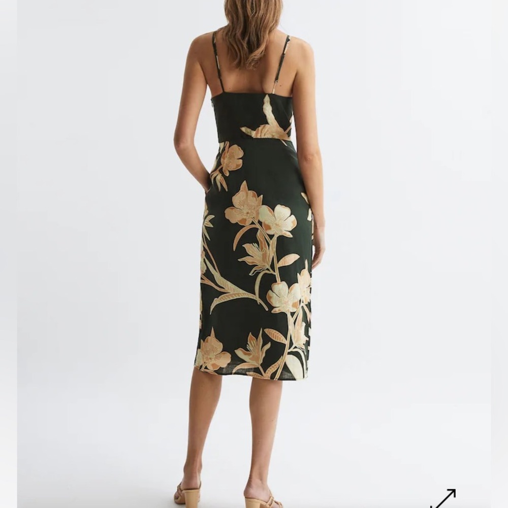 REISS NWOT LINEN N COTTON ALICE POCKETED FAUX WRAP FLORAL MIDI DRESS SIZE 10 - Picture 2 of 14